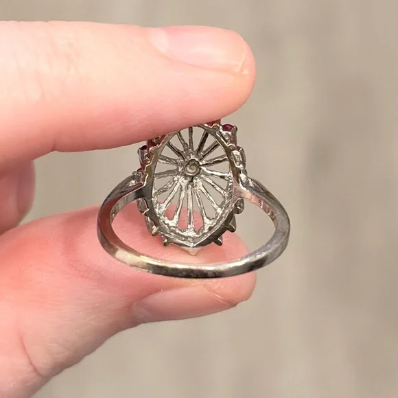 Vintage 14K PSCO Natural Ruby Diamond Ring Art Nouveau Size 7 Filigree Starburst - Picture 13 of 16
